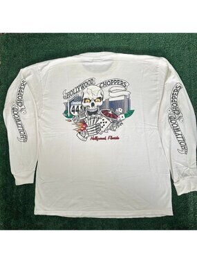 Vintage Y2K Hollywood Choppers T-Shirt Gambling Skull Biker Tee